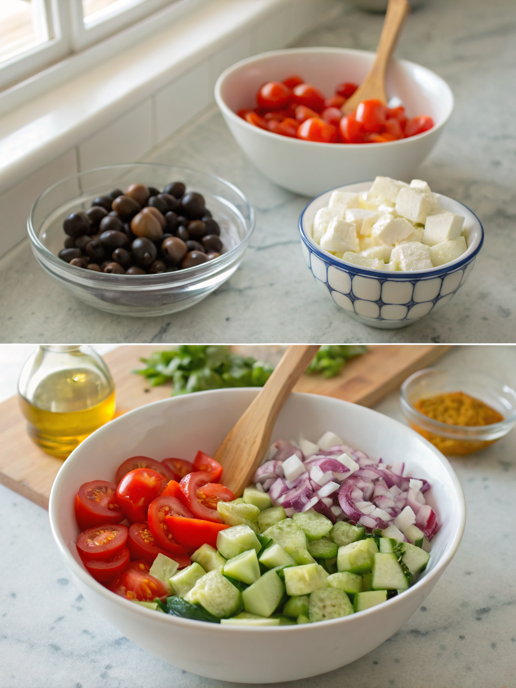 Greek Salad Recipe preparing steps