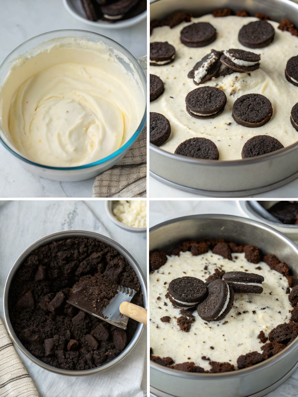 No-Bake Oreo Cheesecake preparing steps