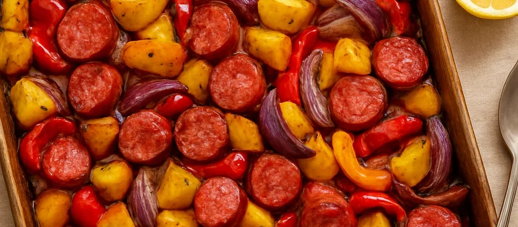 Sausage, Potatoes, and Peppers on One Pan