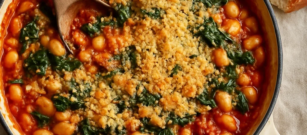 Tomato Baked Beans with Spinach and Parmesan